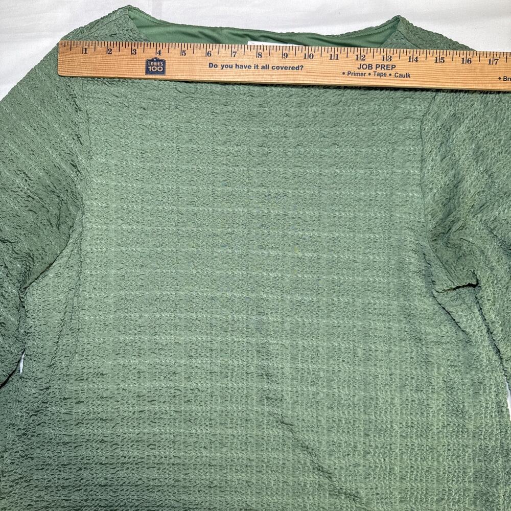 Chicos 2 Long Sleeve Round Neck Textured Stretch Green Blouse Womens Size L EUC - Picture 3 of 10